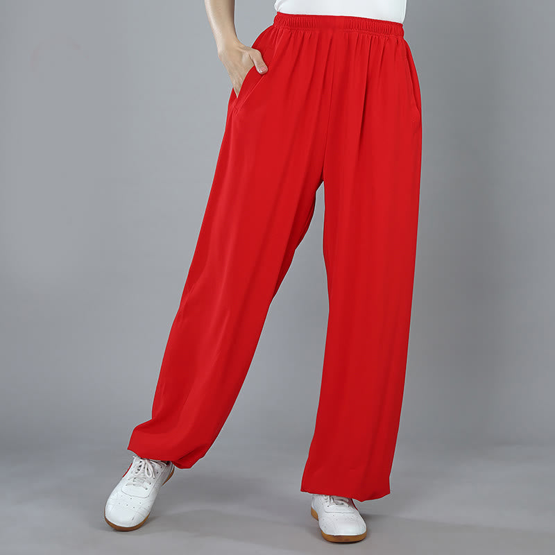 Nimara Ritual Summer Unisex Elastic Waist Tai Chi Kung Fu Qigong Practice Cotton Breathable Pants With Pockets