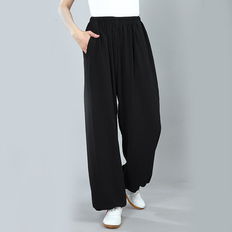 Nimara Ritual Summer Unisex Elastic Waist Tai Chi Kung Fu Qigong Practice Cotton Breathable Pants With Pockets