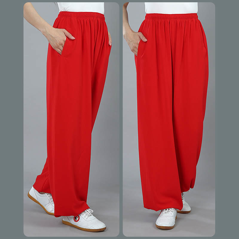 Nimara Ritual Summer Unisex Elastic Waist Tai Chi Kung Fu Qigong Practice Cotton Breathable Pants With Pockets