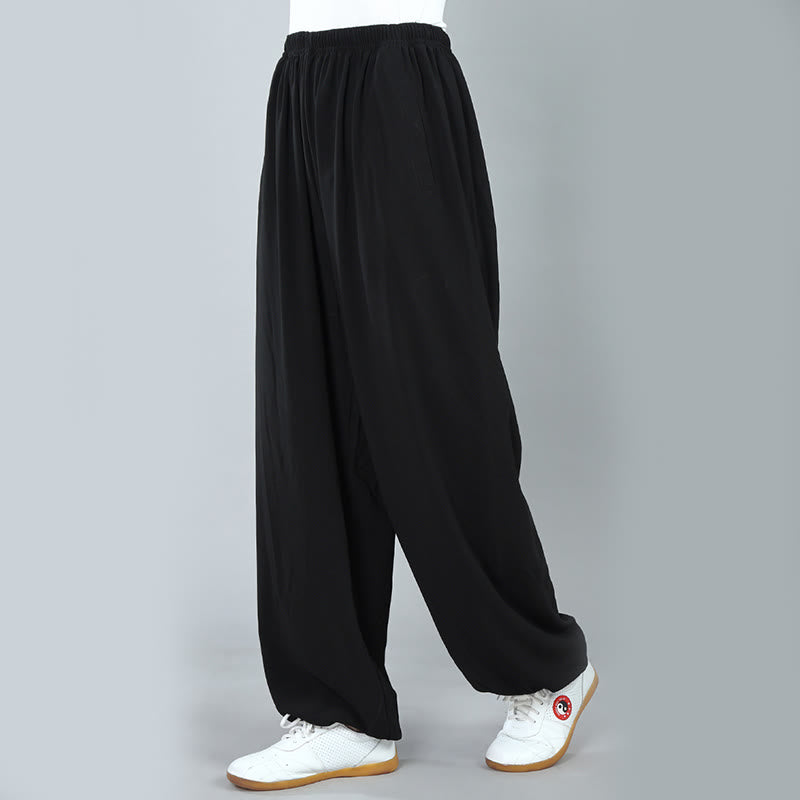 Nimara Ritual Summer Unisex Elastic Waist Tai Chi Kung Fu Qigong Practice Cotton Breathable Pants With Pockets
