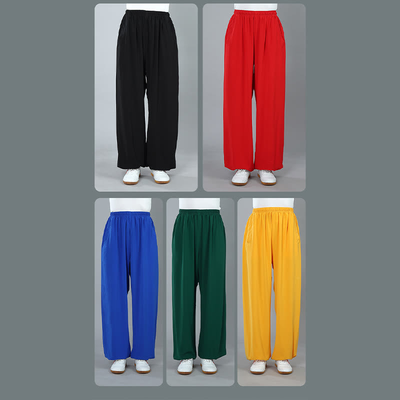 Nimara Ritual Summer Unisex Elastic Waist Tai Chi Kung Fu Qigong Practice Cotton Breathable Pants With Pockets