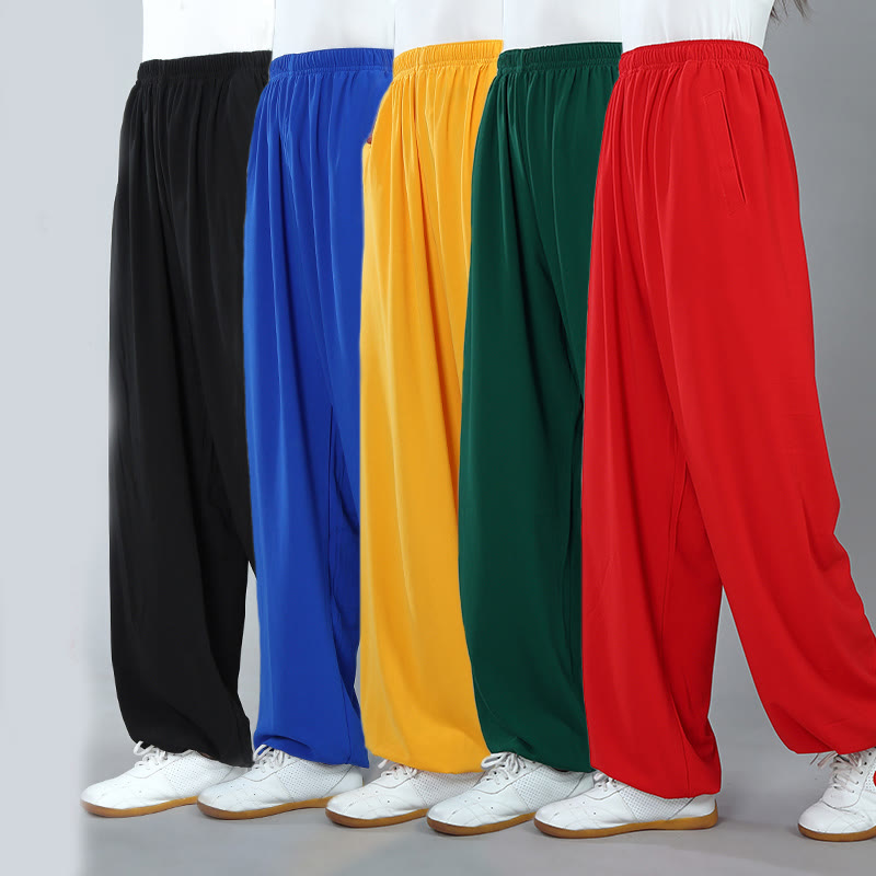 Nimara Ritual Summer Unisex Elastic Waist Tai Chi Kung Fu Qigong Practice Cotton Breathable Pants With Pockets