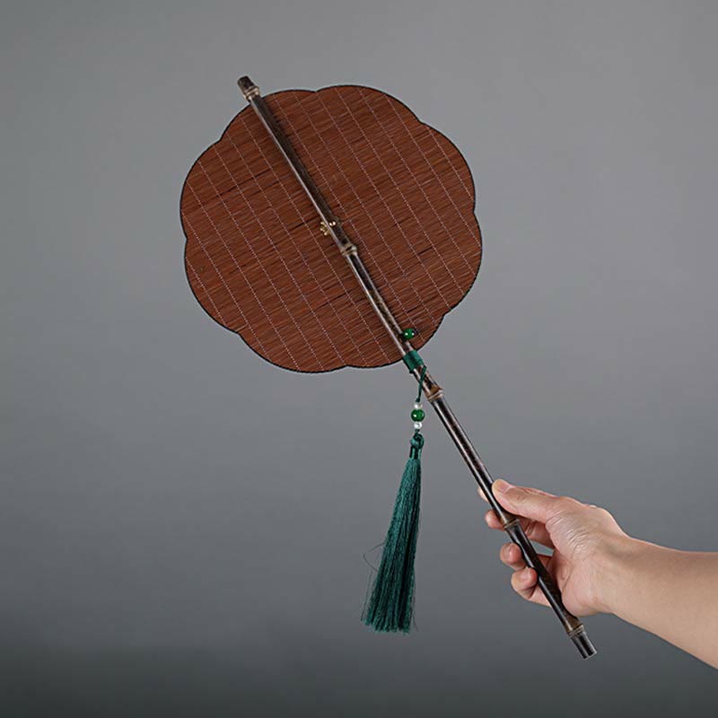 Nimara Ritual Chinese Style Handmade Bamboo Long Handle Portable Curlable Fan