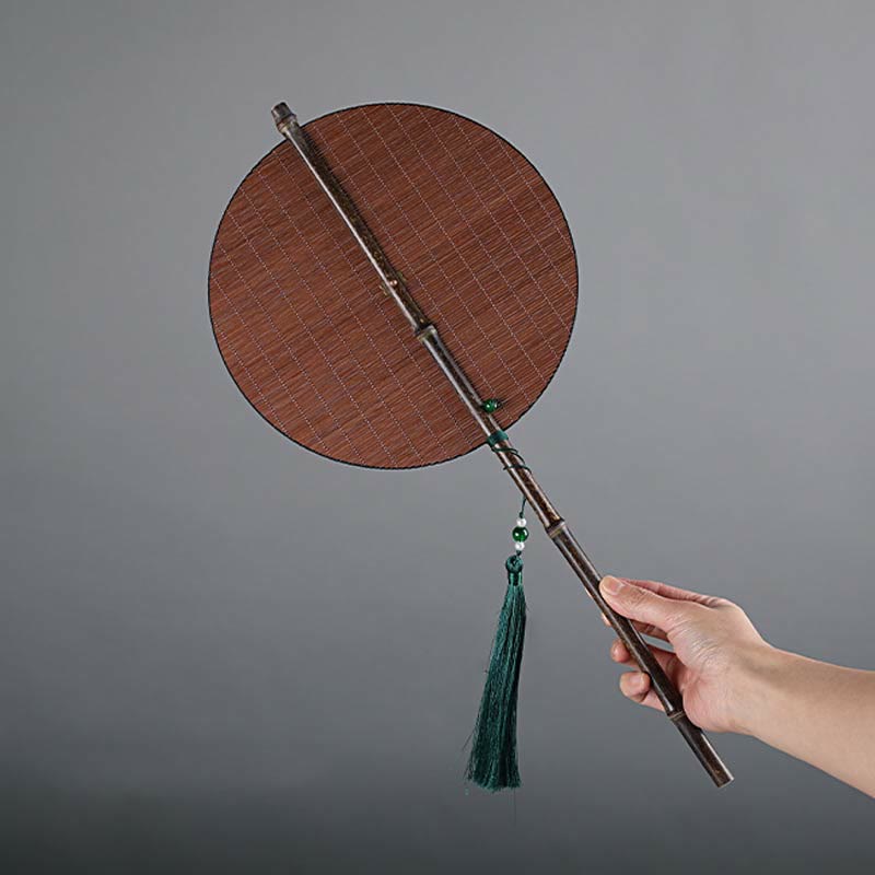 Nimara Ritual Chinese Style Handmade Bamboo Long Handle Portable Curlable Fan
