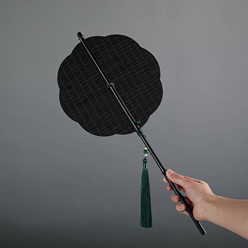 Nimara Ritual Chinese Style Handmade Bamboo Long Handle Portable Curlable Fan