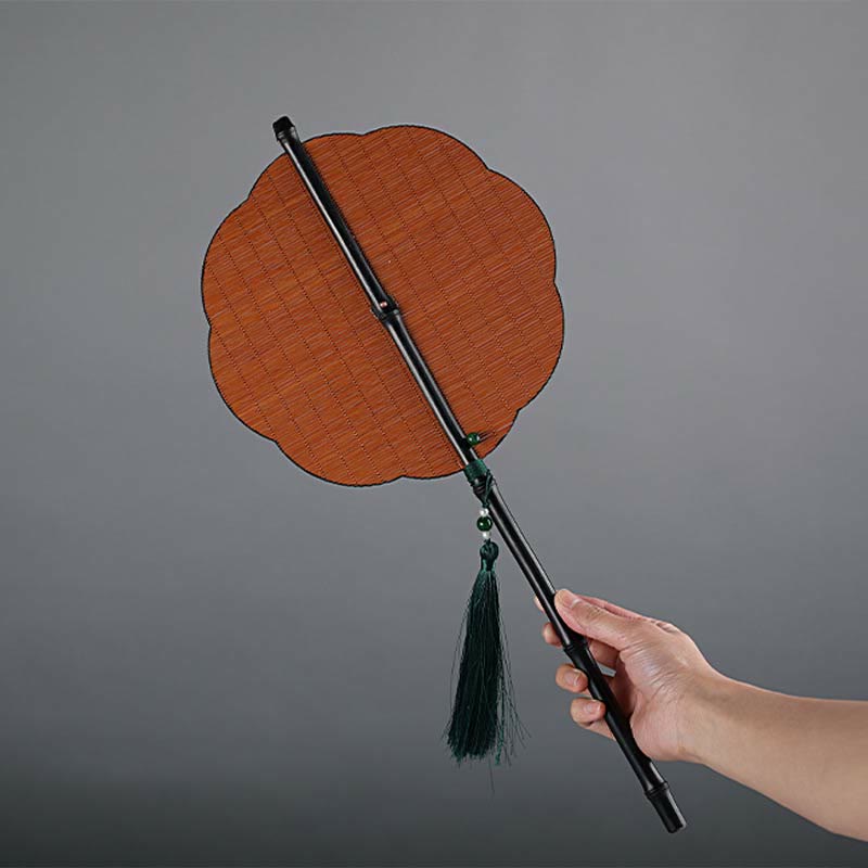 Nimara Ritual Chinese Style Handmade Bamboo Long Handle Portable Curlable Fan