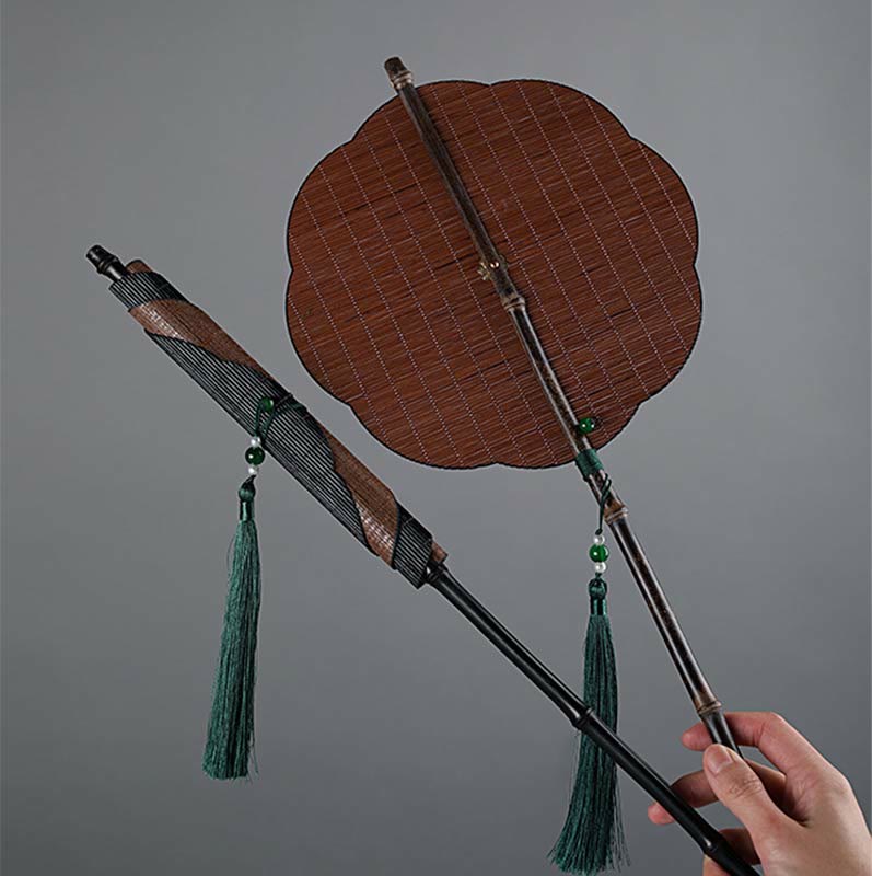 Nimara Ritual Chinese Style Handmade Bamboo Long Handle Portable Curlable Fan
