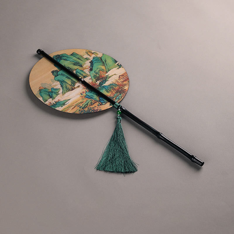 Nimara Ritual Handmade Bamboo Thousand Miles of Rivers and Mountains Long Handle Portable Curlable Fan