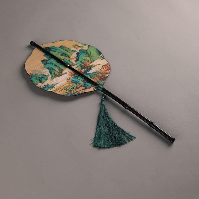 Nimara Ritual Handmade Bamboo Thousand Miles of Rivers and Mountains Long Handle Portable Curlable Fan
