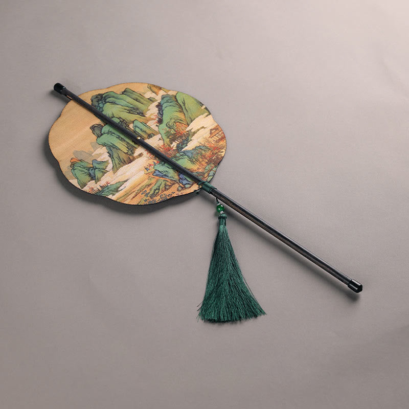 Nimara Ritual Handmade Bamboo Thousand Miles of Rivers and Mountains Long Handle Portable Curlable Fan