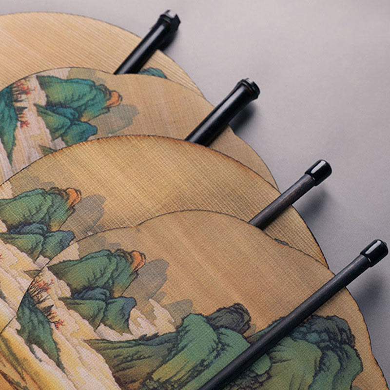 Nimara Ritual Handmade Bamboo Thousand Miles of Rivers and Mountains Long Handle Portable Curlable Fan