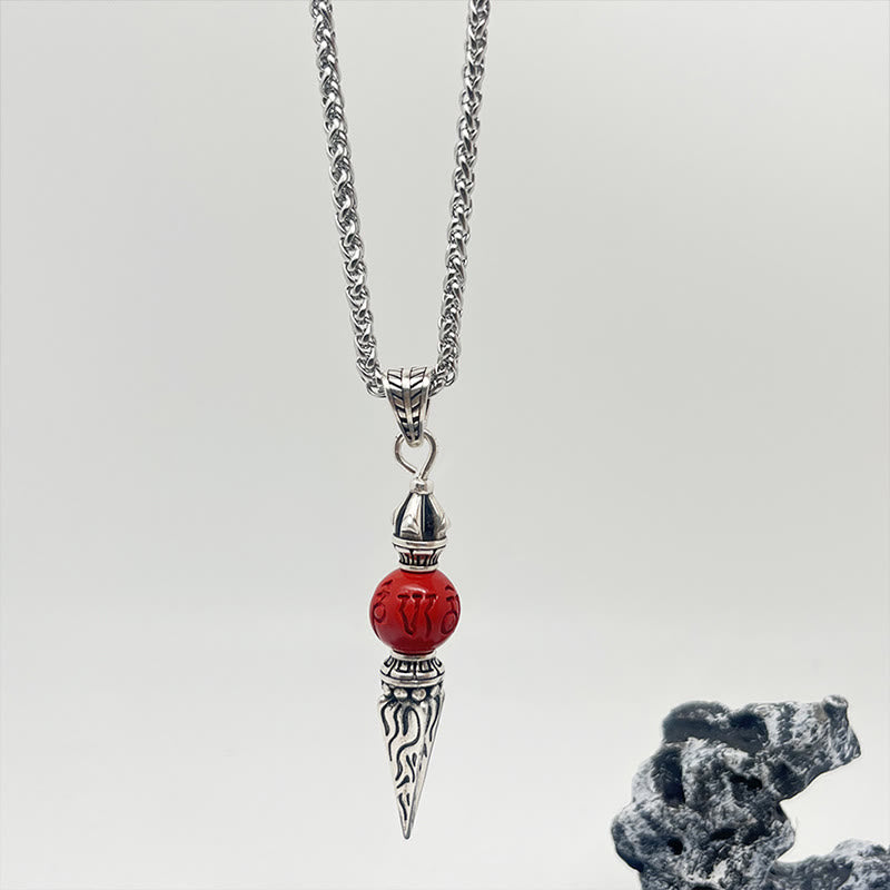 Nimara Ritual Cinnabar Sanskrit Dorje Vajra Pattern Blessing Necklace Pendant