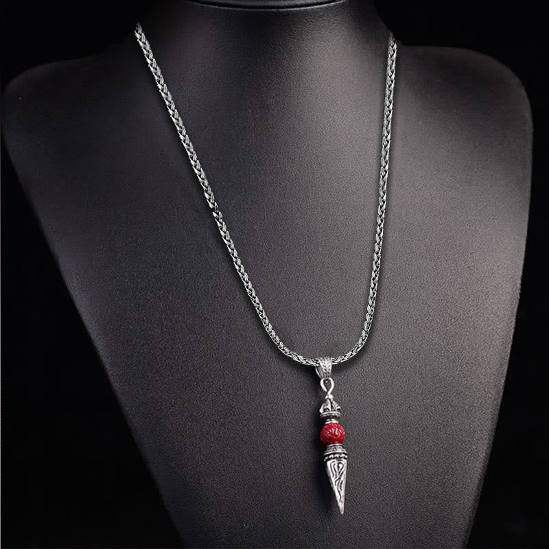 Nimara Ritual Cinnabar Sanskrit Dorje Vajra Pattern Blessing Necklace Pendant
