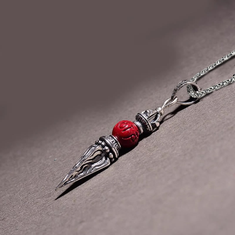 Nimara Ritual Cinnabar Sanskrit Dorje Vajra Pattern Blessing Necklace Pendant