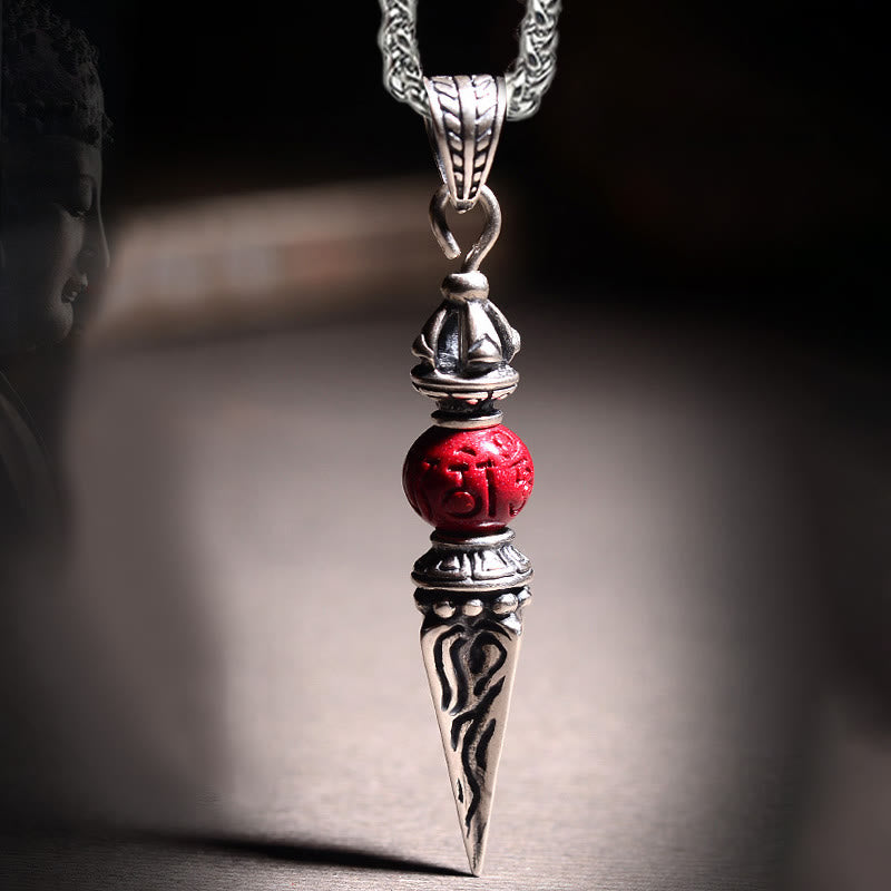 Nimara Ritual Cinnabar Sanskrit Dorje Vajra Pattern Blessing Necklace Pendant
