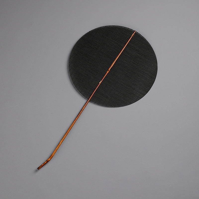 Nimara Ritual Chinese Style Handmade Round Shaped Bamboo Long Handle Fan
