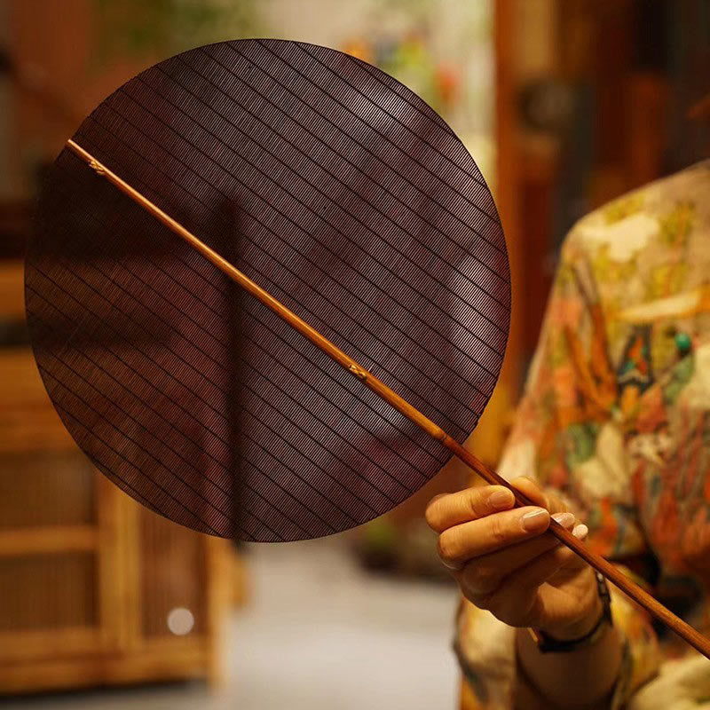 Nimara Ritual Chinese Style Handmade Round Shaped Bamboo Long Handle Fan