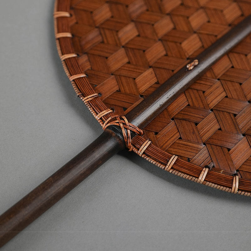 Nimara Ritual Vintage Chinese Style Handmade Round Octagonal Shaped Bamboo Long Handle Fan