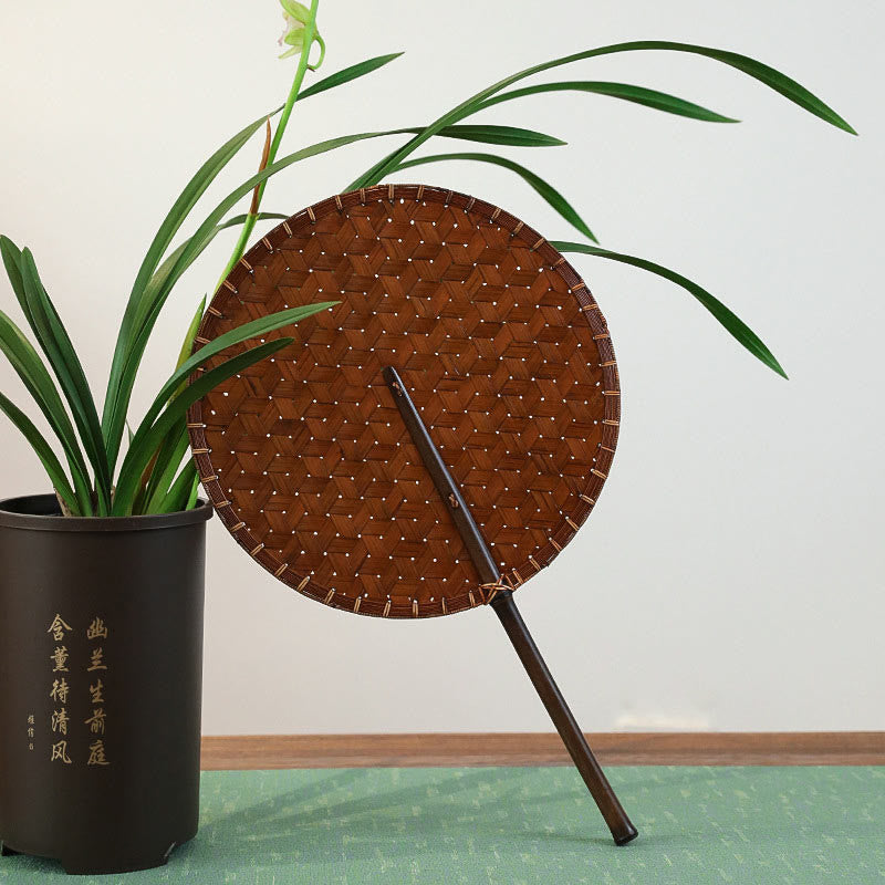 Nimara Ritual Vintage Chinese Style Handmade Round Octagonal Shaped Bamboo Long Handle Fan