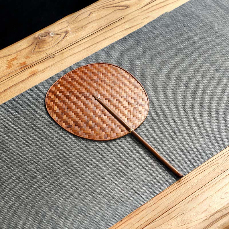 Nimara Ritual Chinese Style Handmade Bamboo Woven Round Oval Banana Shape Long Handle Fan