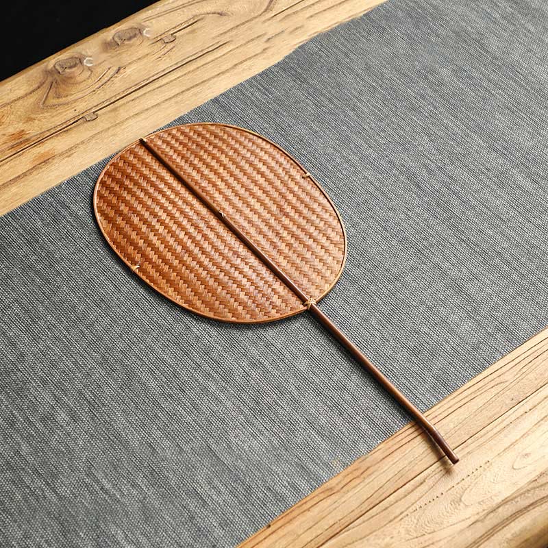 Nimara Ritual Chinese Style Handmade Bamboo Woven Round Oval Banana Shape Long Handle Fan