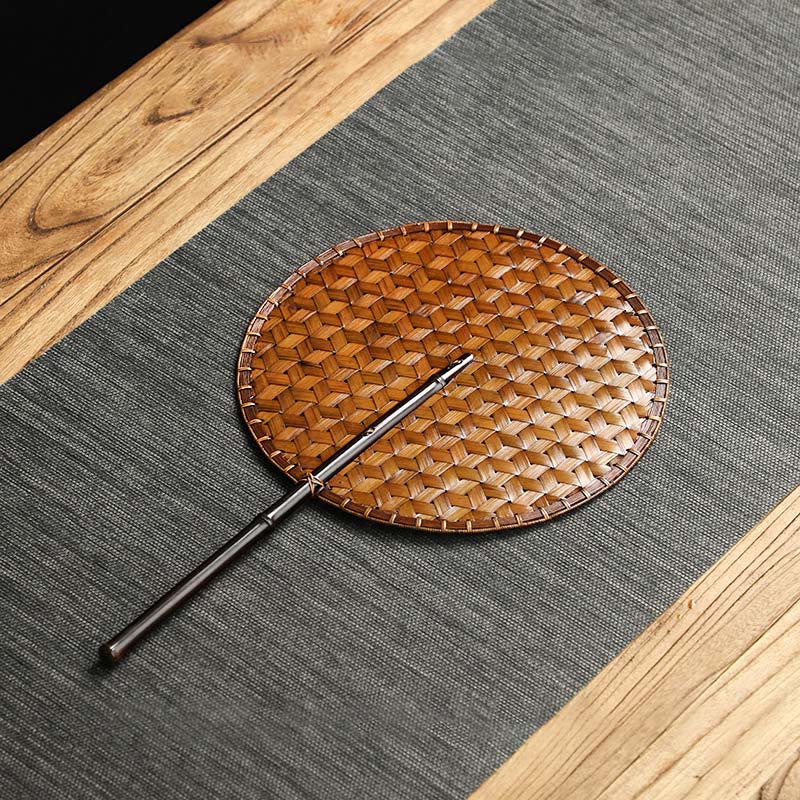 Nimara Ritual Chinese Style Handmade Bamboo Woven Round Oval Banana Shape Long Handle Fan