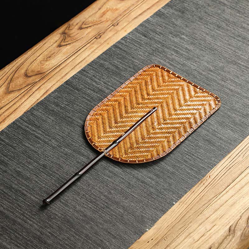 Nimara Ritual Chinese Style Handmade Bamboo Woven Round Oval Banana Shape Long Handle Fan