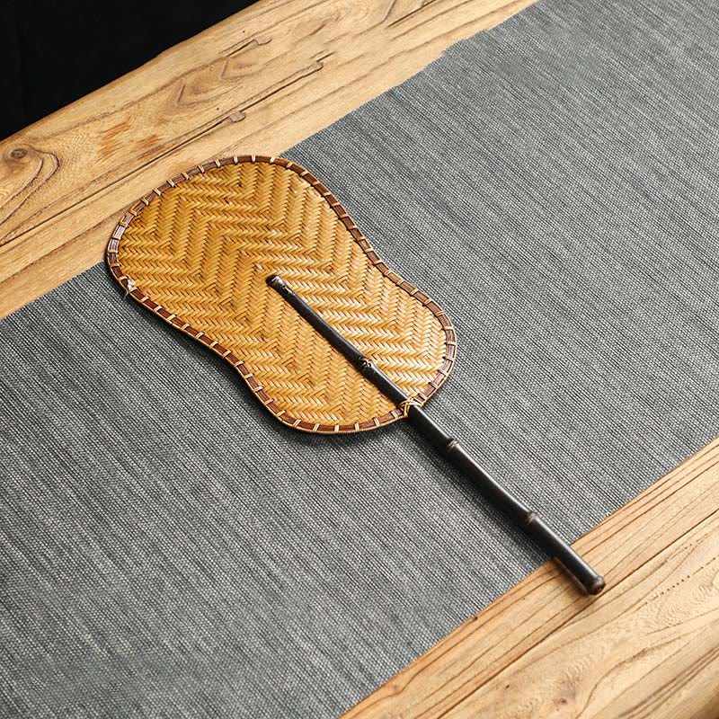 Nimara Ritual Chinese Style Handmade Bamboo Woven Round Oval Banana Shape Long Handle Fan