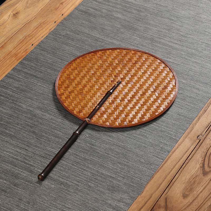 Nimara Ritual Chinese Style Handmade Bamboo Woven Round Oval Banana Shape Long Handle Fan
