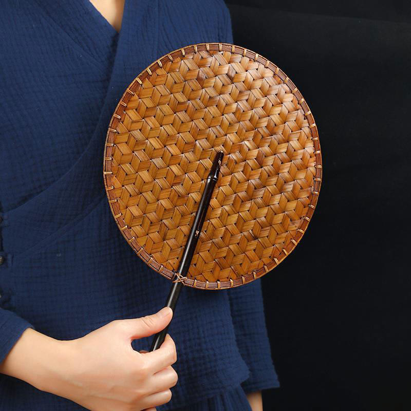 Nimara Ritual Chinese Style Handmade Bamboo Woven Round Oval Banana Shape Long Handle Fan