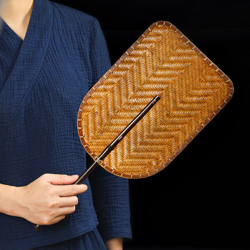 Nimara Ritual Chinese Style Handmade Bamboo Woven Round Oval Banana Shape Long Handle Fan