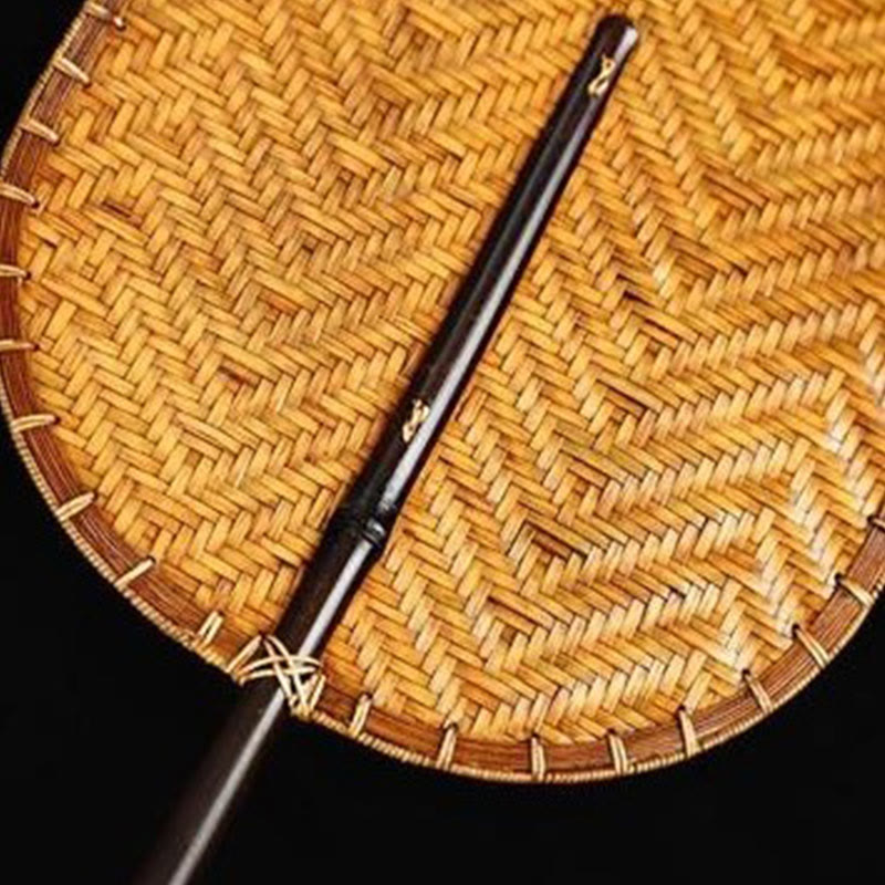 Nimara Ritual Chinese Style Handmade Bamboo Woven Round Oval Banana Shape Long Handle Fan