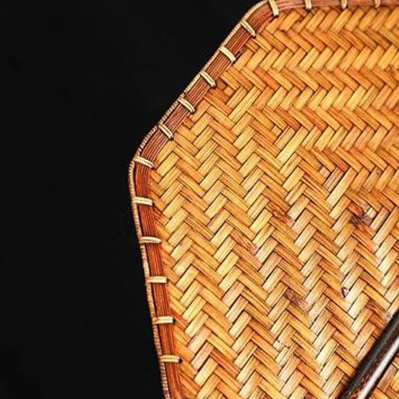 Nimara Ritual Chinese Style Handmade Bamboo Woven Round Oval Banana Shape Long Handle Fan