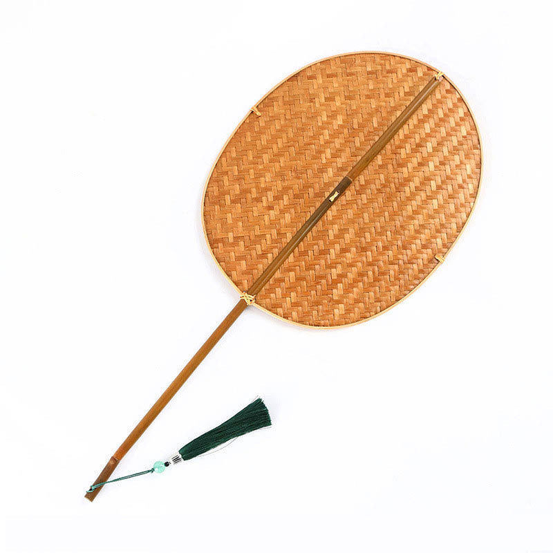 Nimara Ritual Chinese Style Handmade Bamboo Woven Oval Round Banana Conical Shape Long Handle Fan