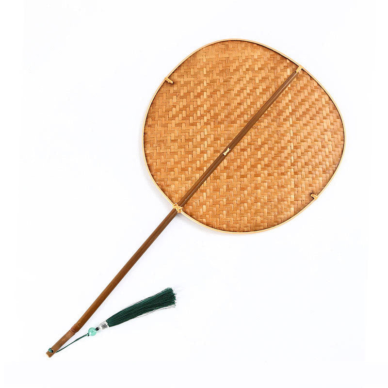 Nimara Ritual Chinese Style Handmade Bamboo Woven Oval Round Banana Conical Shape Long Handle Fan
