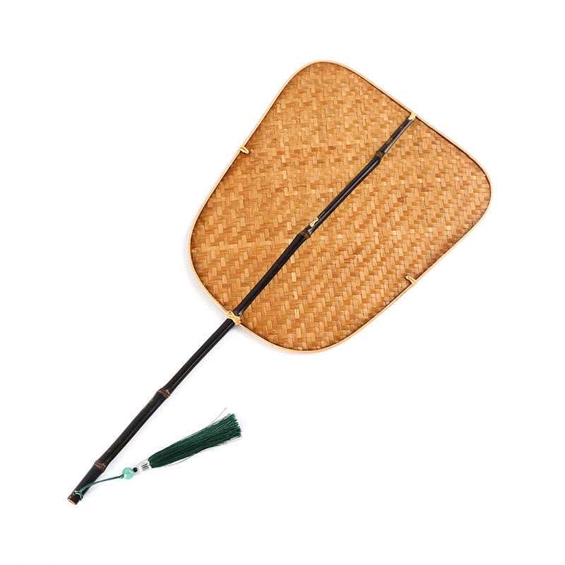 Nimara Ritual Chinese Style Handmade Bamboo Woven Oval Round Banana Conical Shape Long Handle Fan