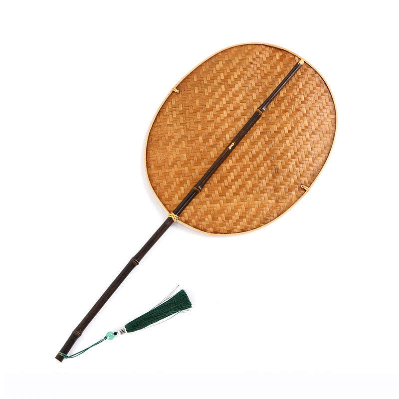 Nimara Ritual Chinese Style Handmade Bamboo Woven Oval Round Banana Conical Shape Long Handle Fan