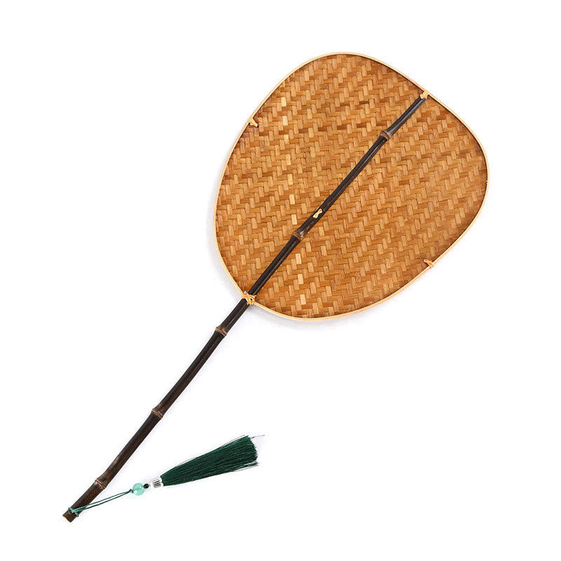 Nimara Ritual Chinese Style Handmade Bamboo Woven Oval Round Banana Conical Shape Long Handle Fan