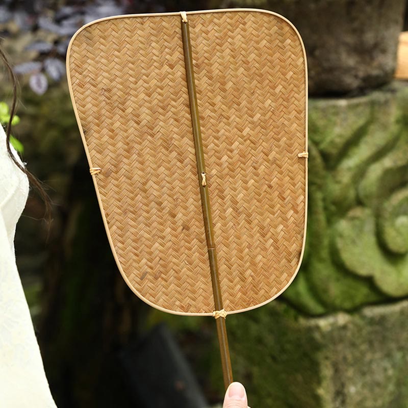 Nimara Ritual Chinese Style Handmade Bamboo Woven Oval Round Banana Conical Shape Long Handle Fan