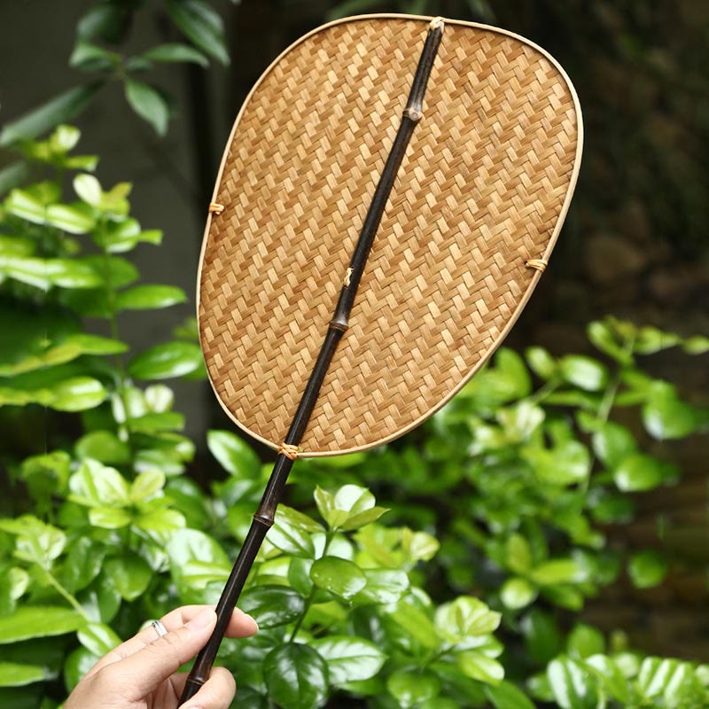 Nimara Ritual Chinese Style Handmade Bamboo Woven Oval Round Banana Conical Shape Long Handle Fan