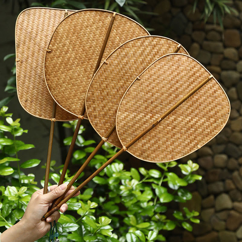 Nimara Ritual Chinese Style Handmade Bamboo Woven Oval Round Banana Conical Shape Long Handle Fan