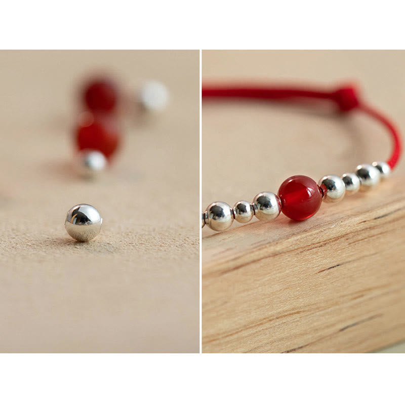 Nimara Ritual Handmade 925 Sterling Silver Fu Character Red Agate Fortune Braided Ultra-Thin Rope Bracelet
