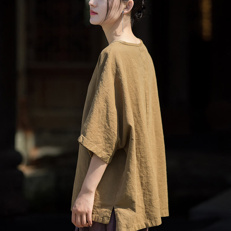 Nimara Ritual Causal Half Sleeve Ramie Linen Cotton T-shirt Tee