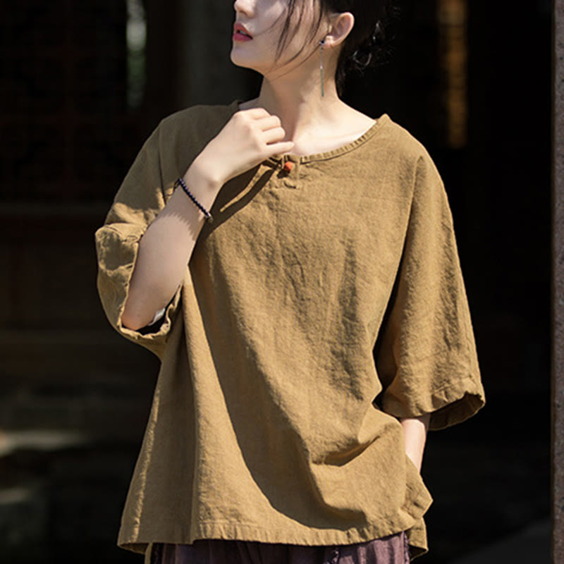 Nimara Ritual Causal Half Sleeve Ramie Linen Cotton T-shirt Tee