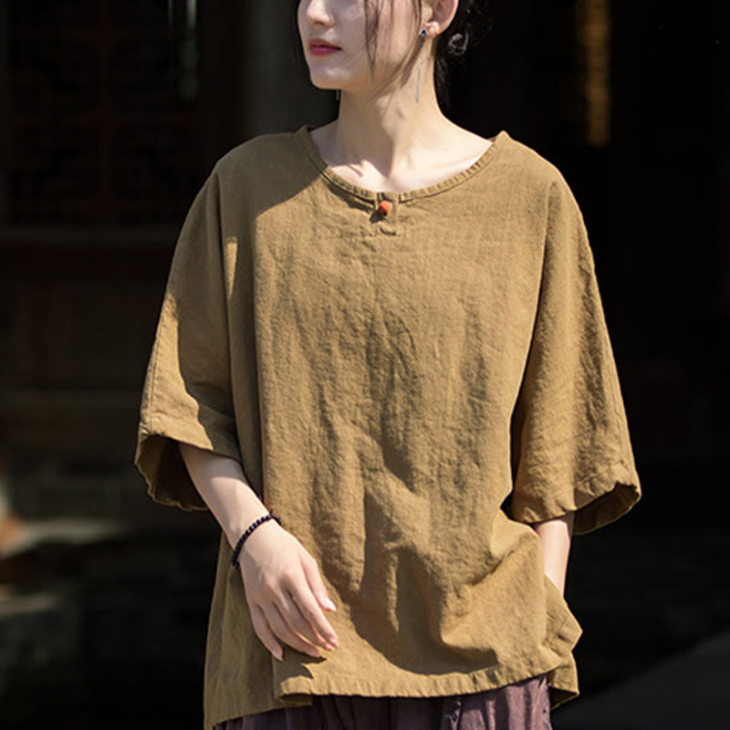 Nimara Ritual Causal Half Sleeve Ramie Linen Cotton T-shirt Tee