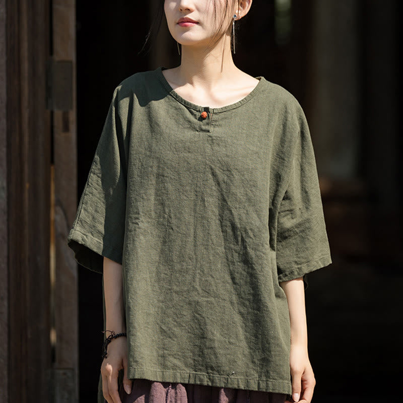 Nimara Ritual Causal Half Sleeve Ramie Linen Cotton T-shirt Tee