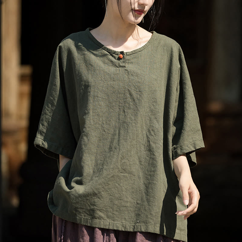 Nimara Ritual Causal Half Sleeve Ramie Linen Cotton T-shirt Tee