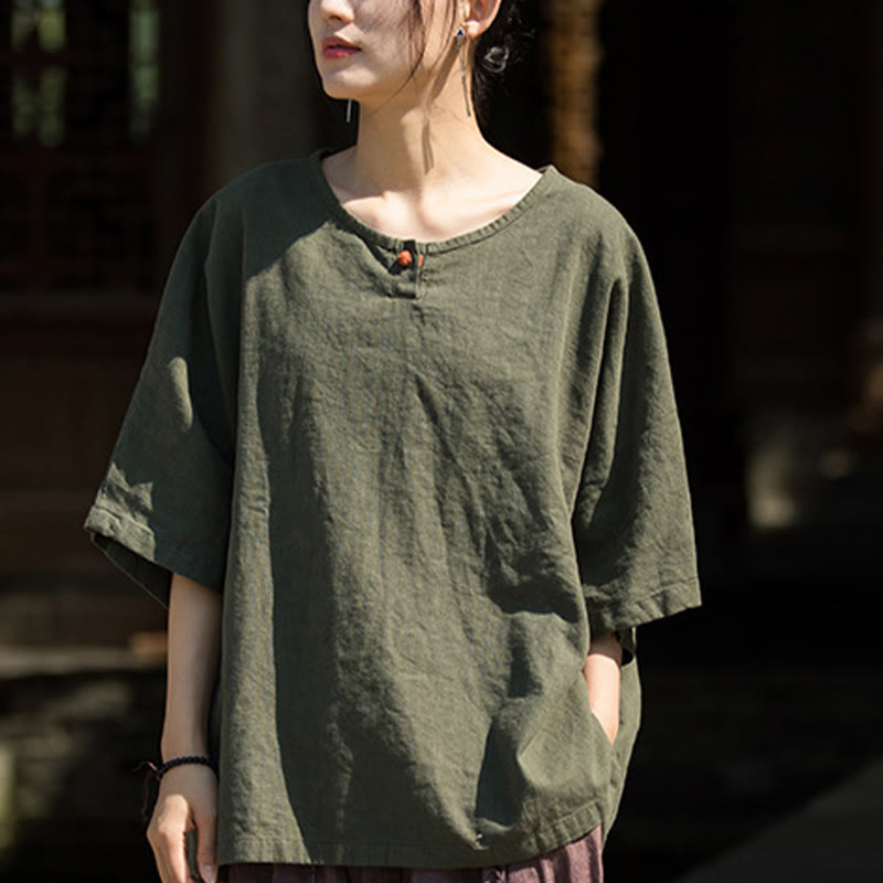 Nimara Ritual Causal Half Sleeve Ramie Linen Cotton T-shirt Tee
