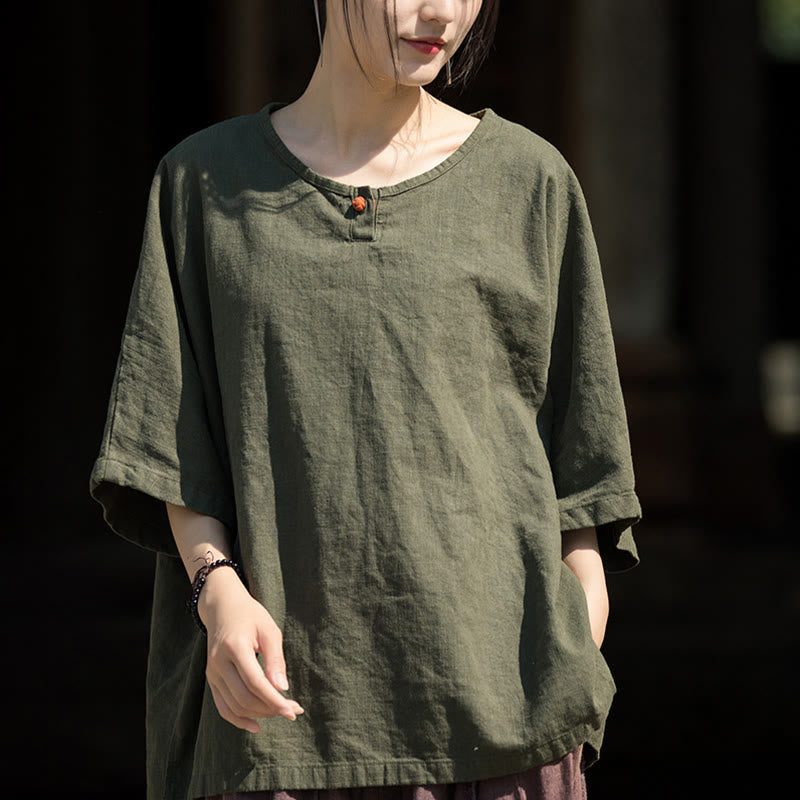 Nimara Ritual Causal Half Sleeve Ramie Linen Cotton T-shirt Tee