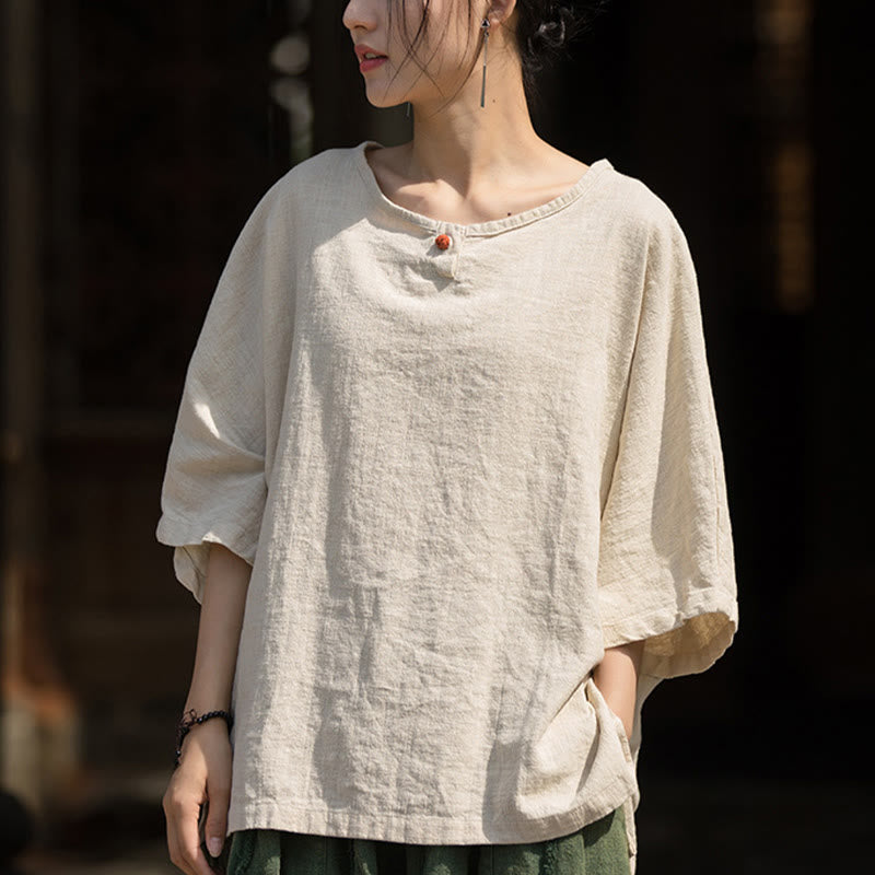 Nimara Ritual Causal Half Sleeve Ramie Linen Cotton T-shirt Tee